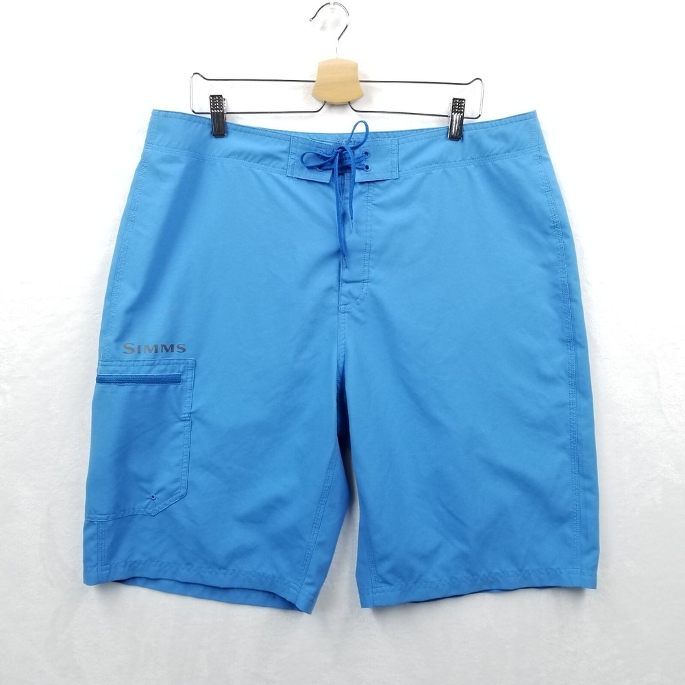 Simms Board Shorts Men 38 Blue Solarflex Swim Trunks Guides Anglers Boating Fish